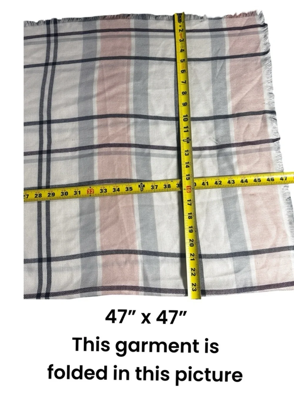 Soft Oversized Plaid Blanket Scarf Wrap Gray Blush Black 47” Square